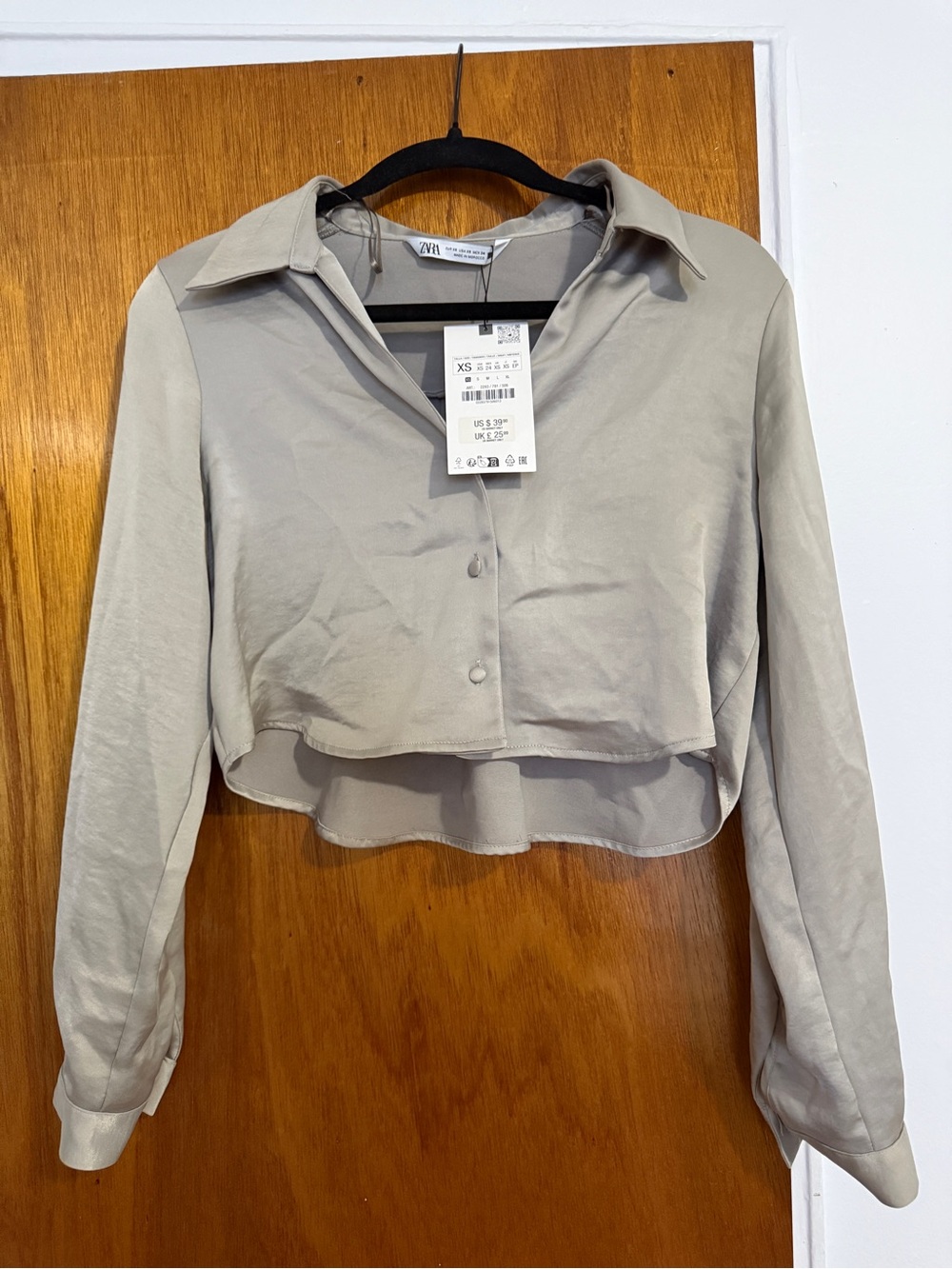 Zara Cropped Button-Down Shirt, light olive green